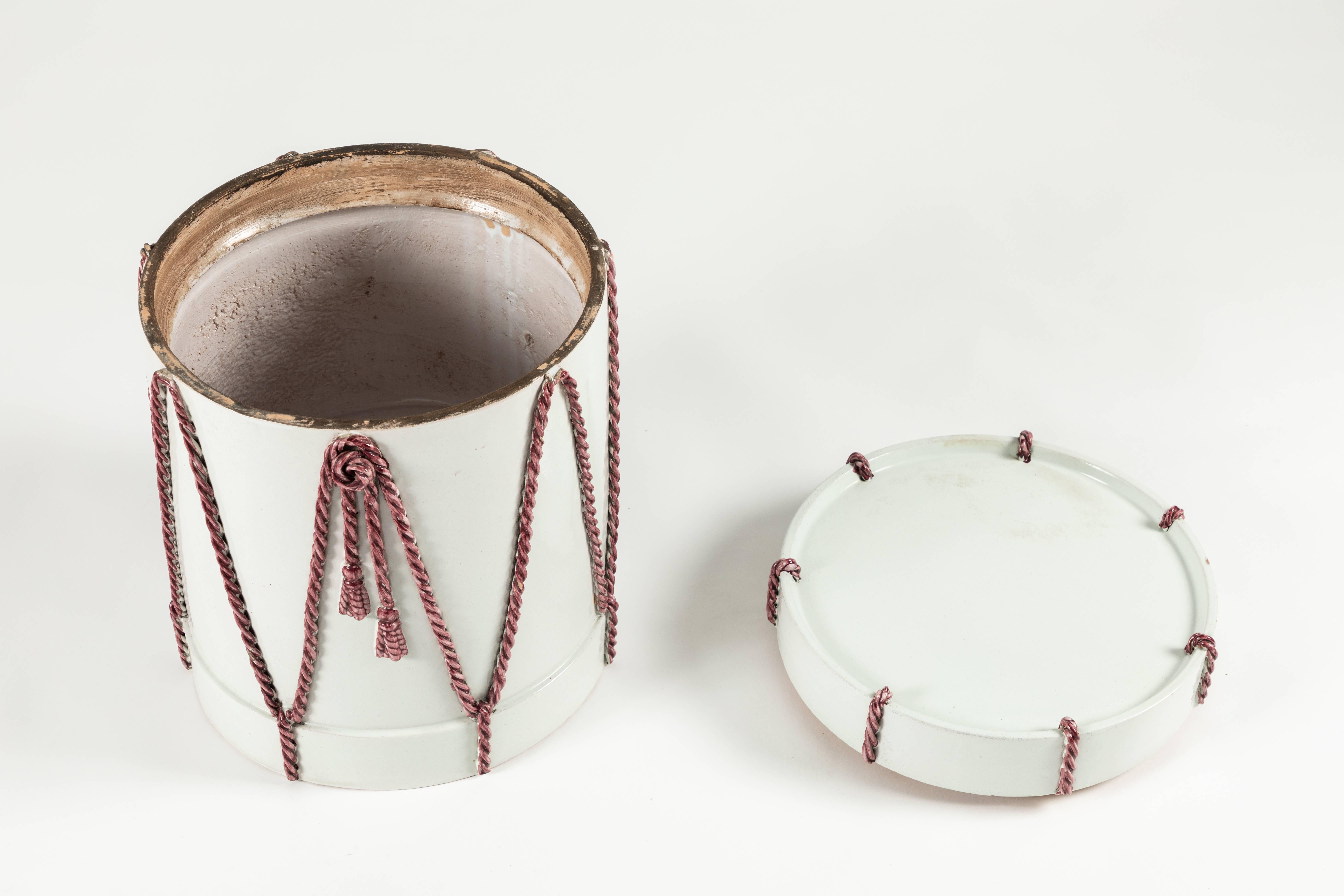 Terracotta Drum-Form Side Table