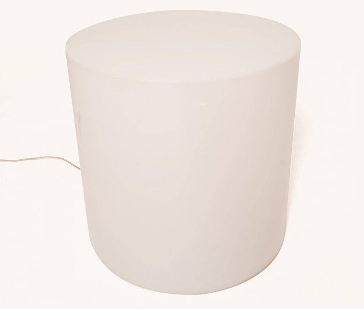 Drum lamp by Paul Mayen for Habitat who was born in Spain and studied in NY graduating from Cooper Union and Columbia University. Many of his works featured clean lines and a modern approach. Lit by two 24, 25 watt standard size bulbs, giving off a