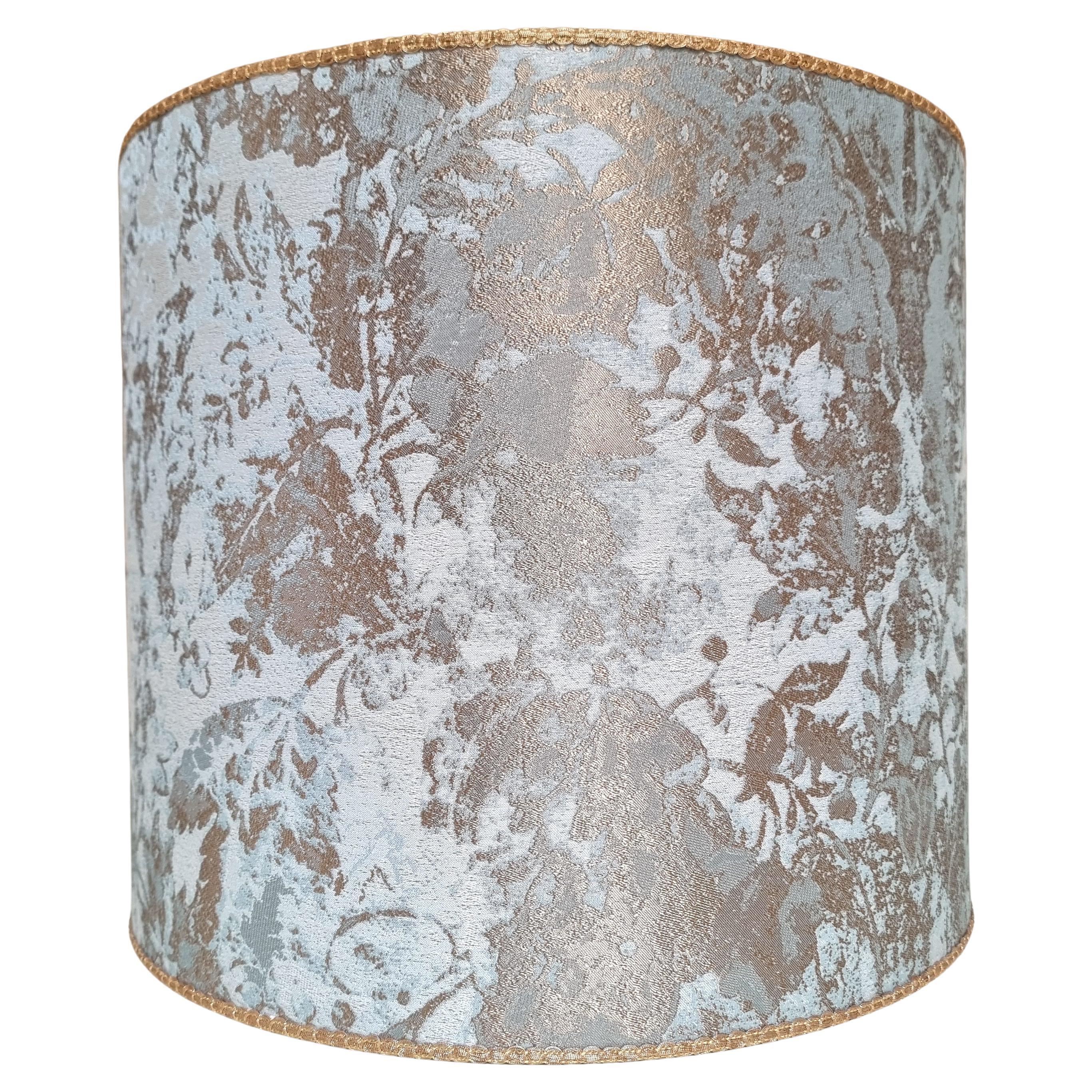 Hand-Crafted Drum Lampshade Rubelli Jacquard Fabric Aqua Blue Mirage Pattern For Sale