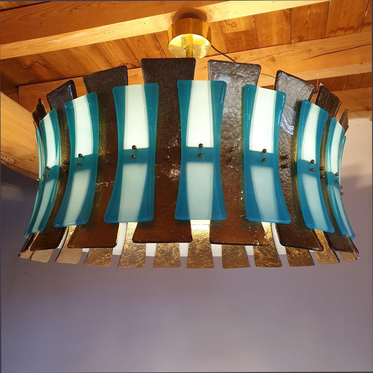 Mid-Century moderno Lampadario a tamburo in vetro di Murano in vendita