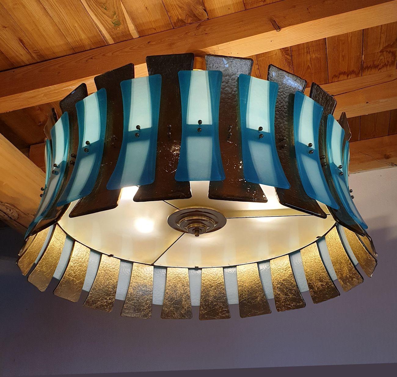 Italiano Lampadario a tamburo in vetro di Murano in vendita