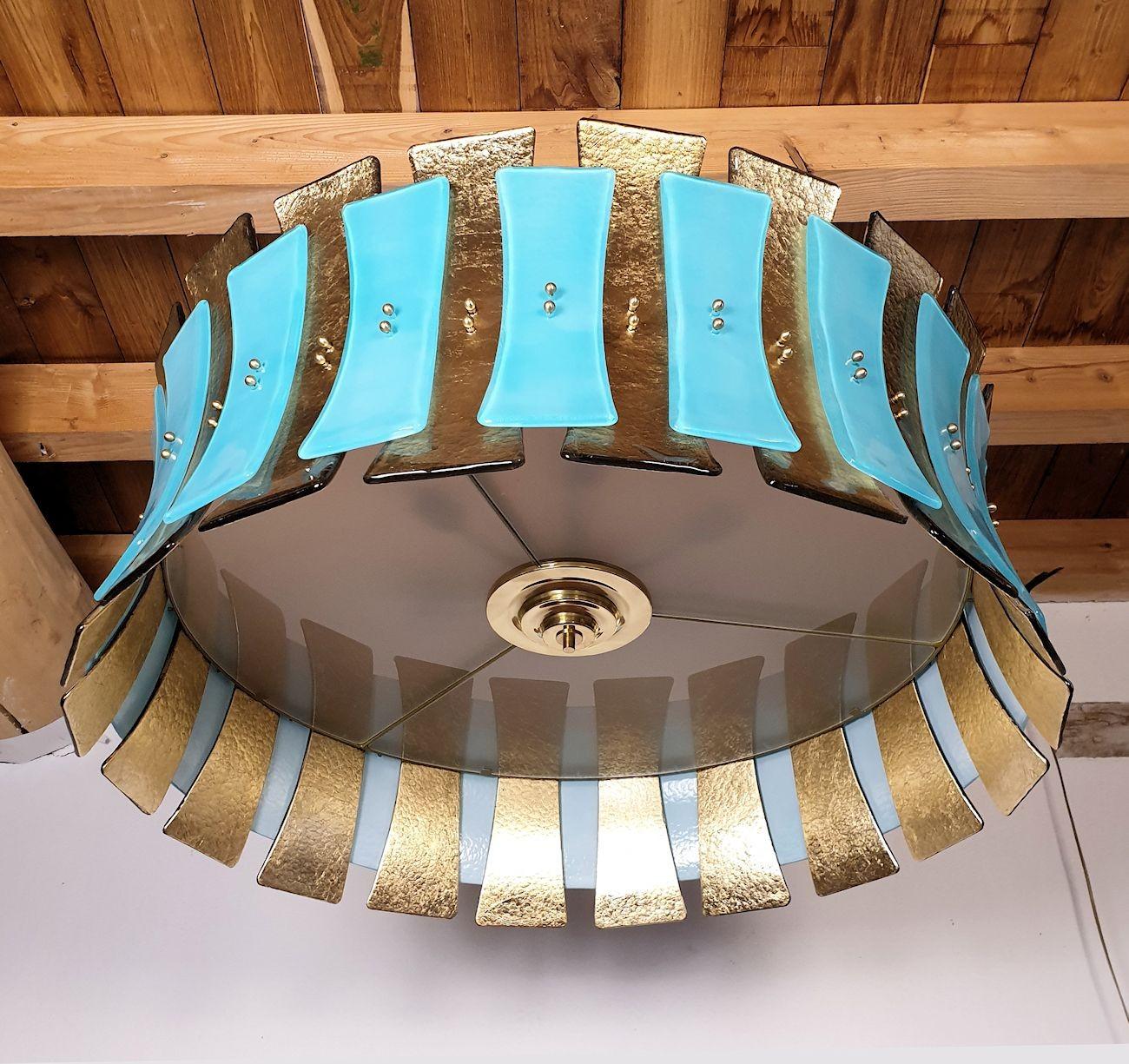Fine XX secolo Lampadario a tamburo in vetro di Murano in vendita