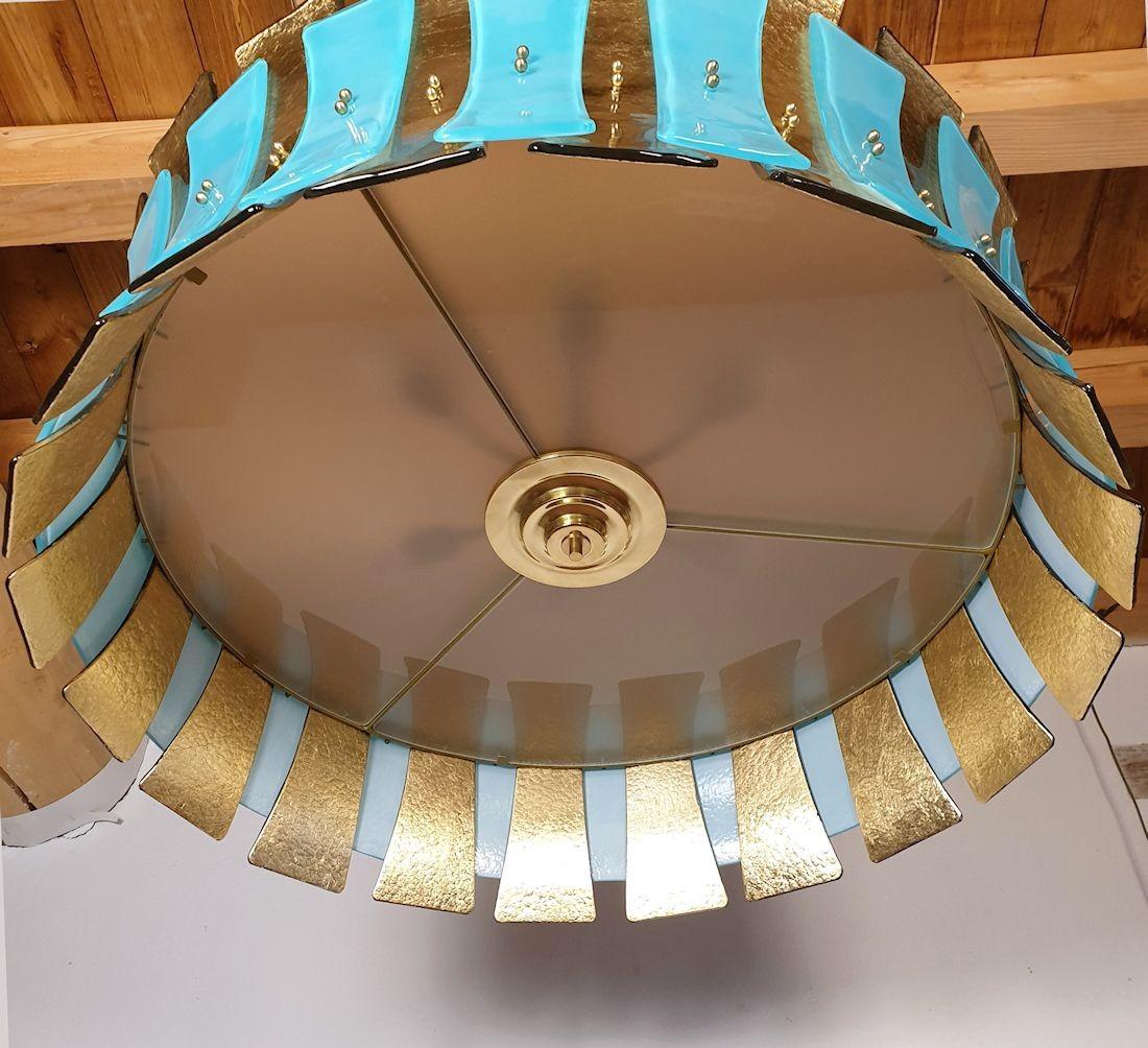 Ottone Lampadario a tamburo in vetro di Murano in vendita