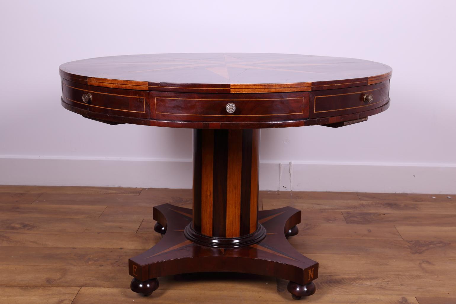  Nautical Drum or round table, unusual with compass markings., late 19th or early 20 th century.