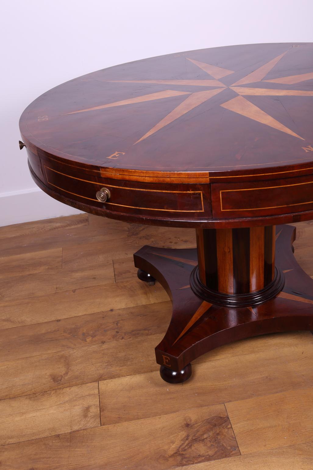 Georgian Drum or Round Table, Unusual with Compass Markings For Sale