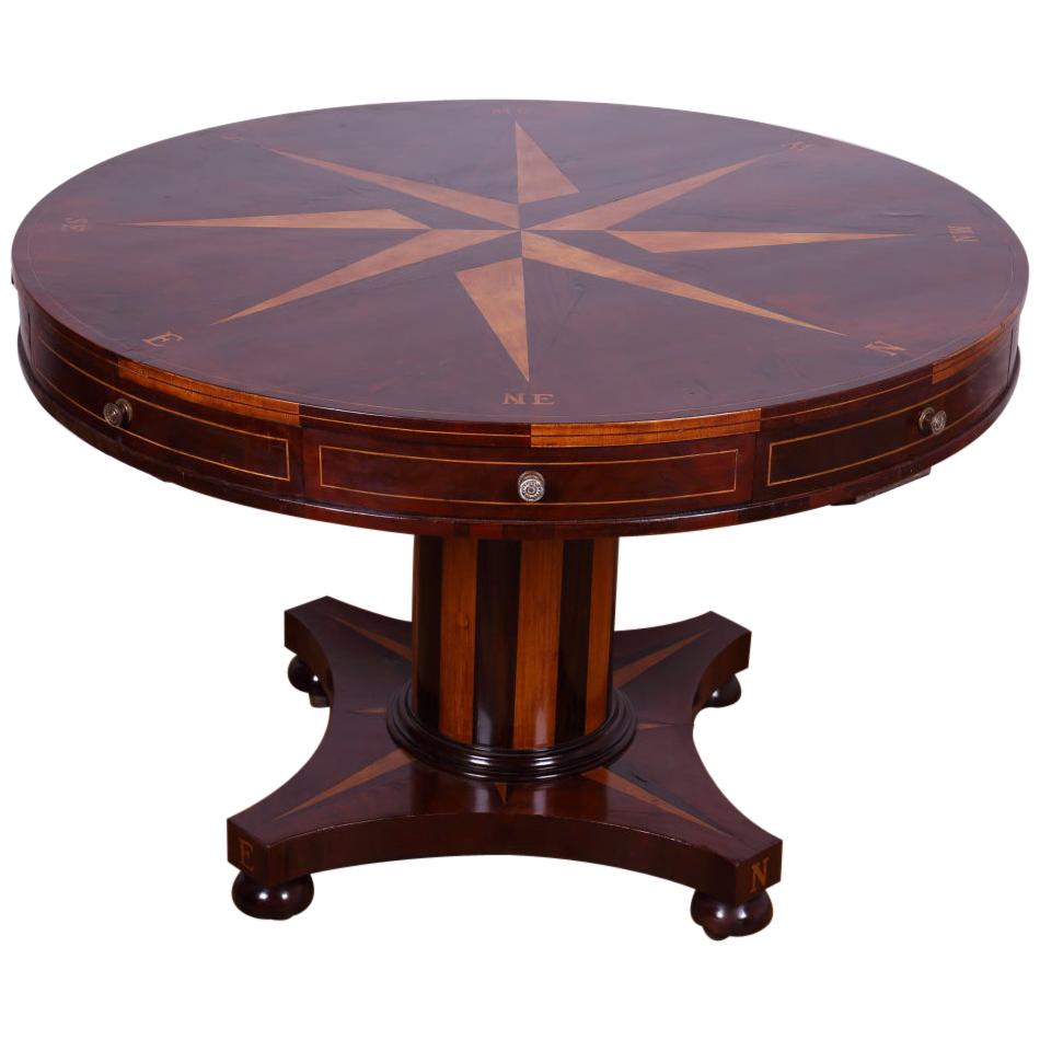 Drum or Round Table, Unusual with Compass Markings For Sale