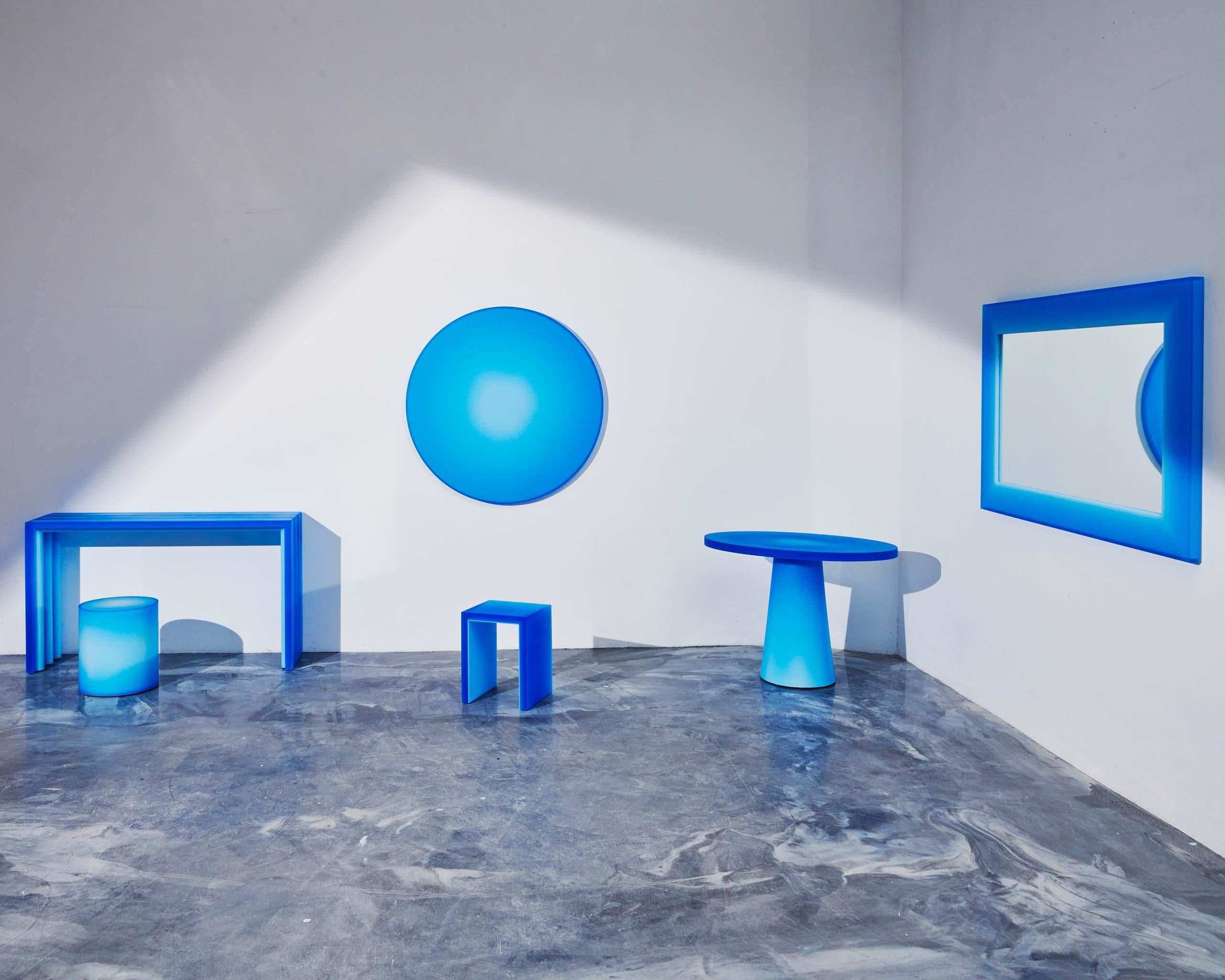 Drum Resin Side Table/Stool in Blue by Facture, Represented by Tuleste Factory In New Condition For Sale In New York, NY