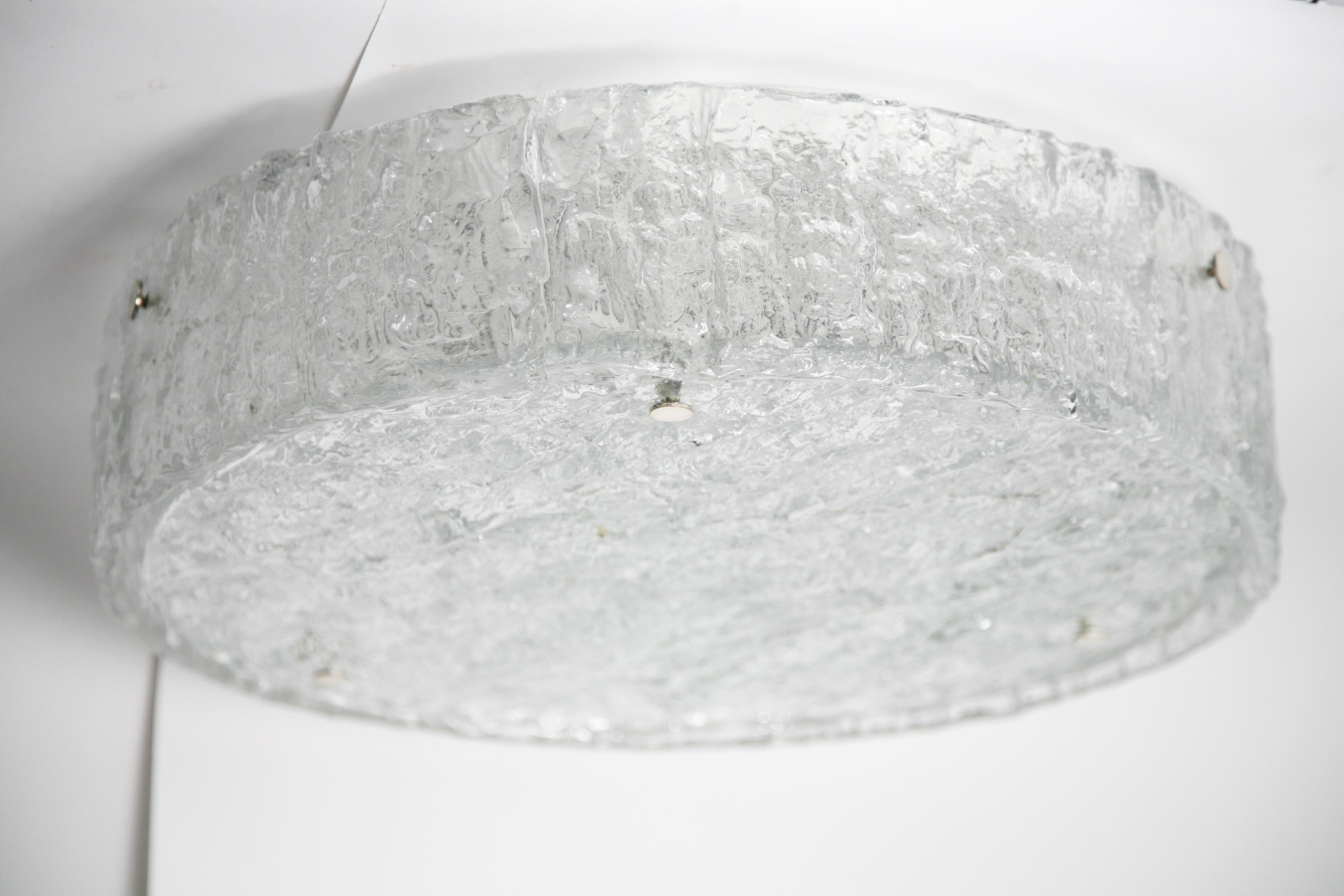 Metal Drum Shaped Glass Flush Mount by Kaiser, Germany, 1960 For Sale