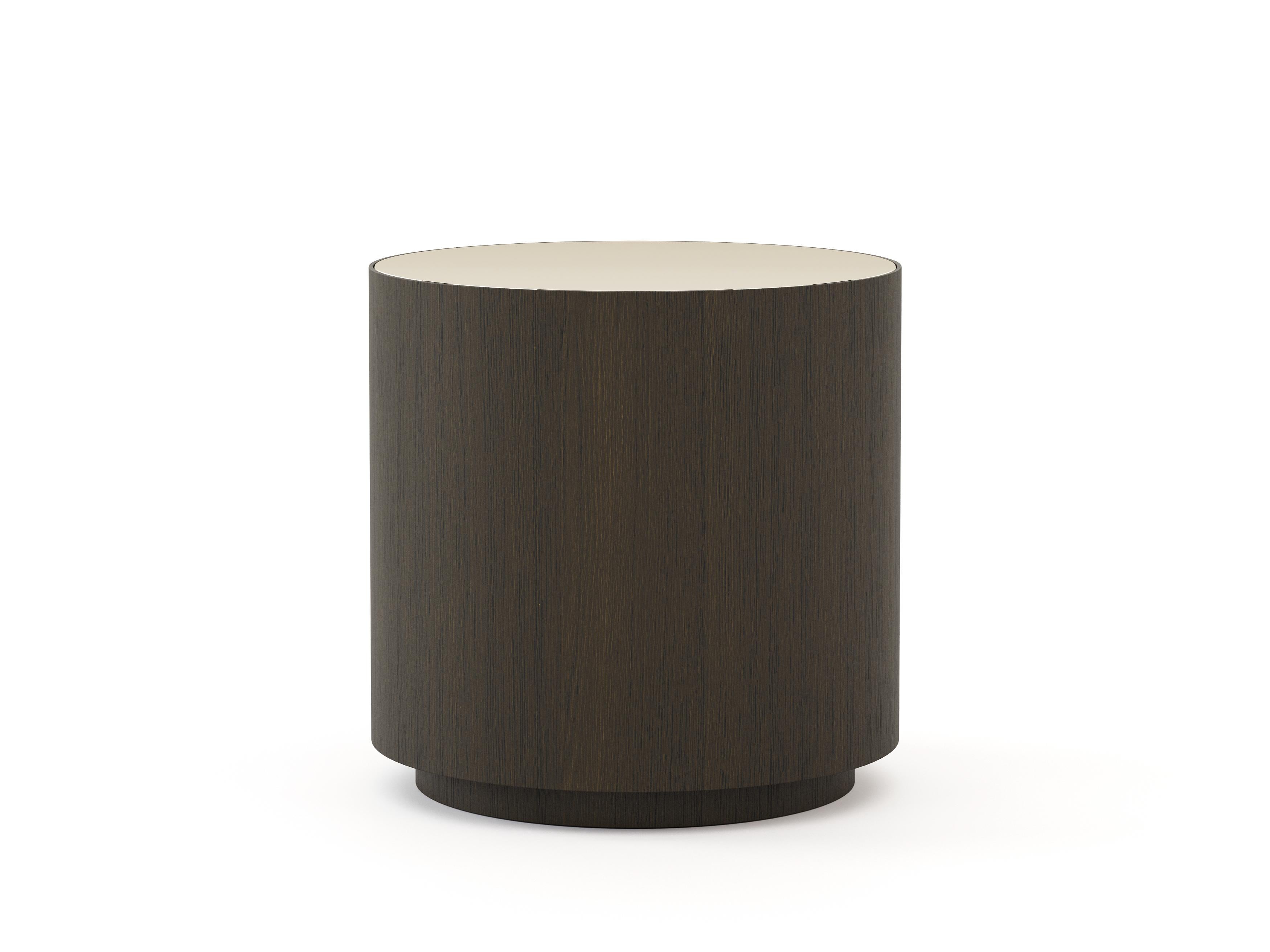 Portuguese Modern Set Drum Side Tables made with wood, lacquer and glass, Handmade For Sale