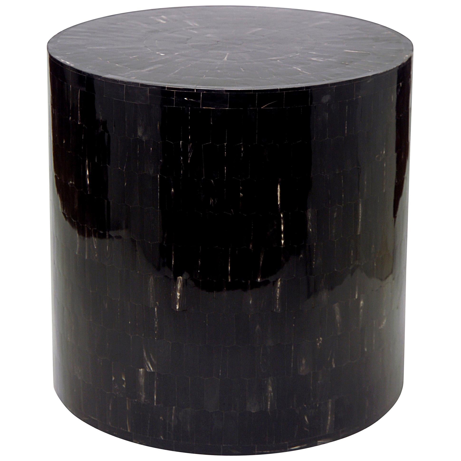 Drum Stool or Table Made with Horn Marquetry, Serenity For Sale