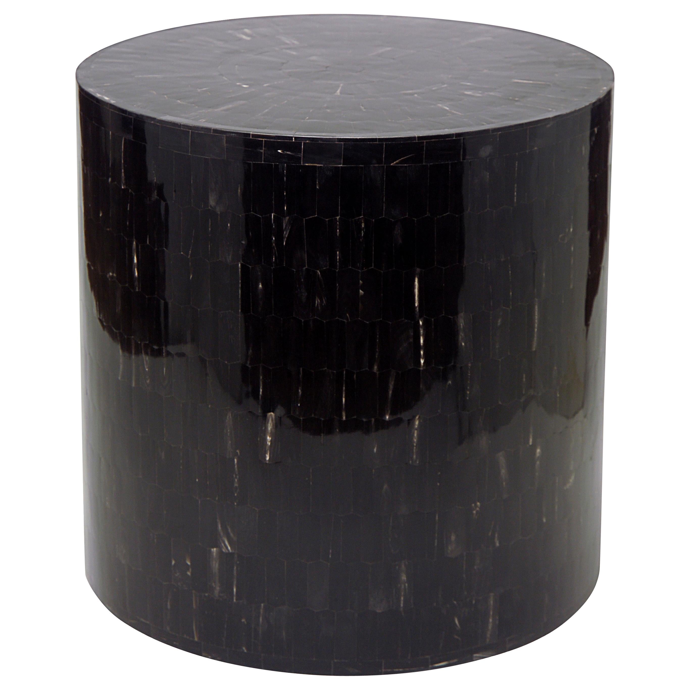 Drum Stool / Table Made with Horn Marquetry, Serenity For Sale