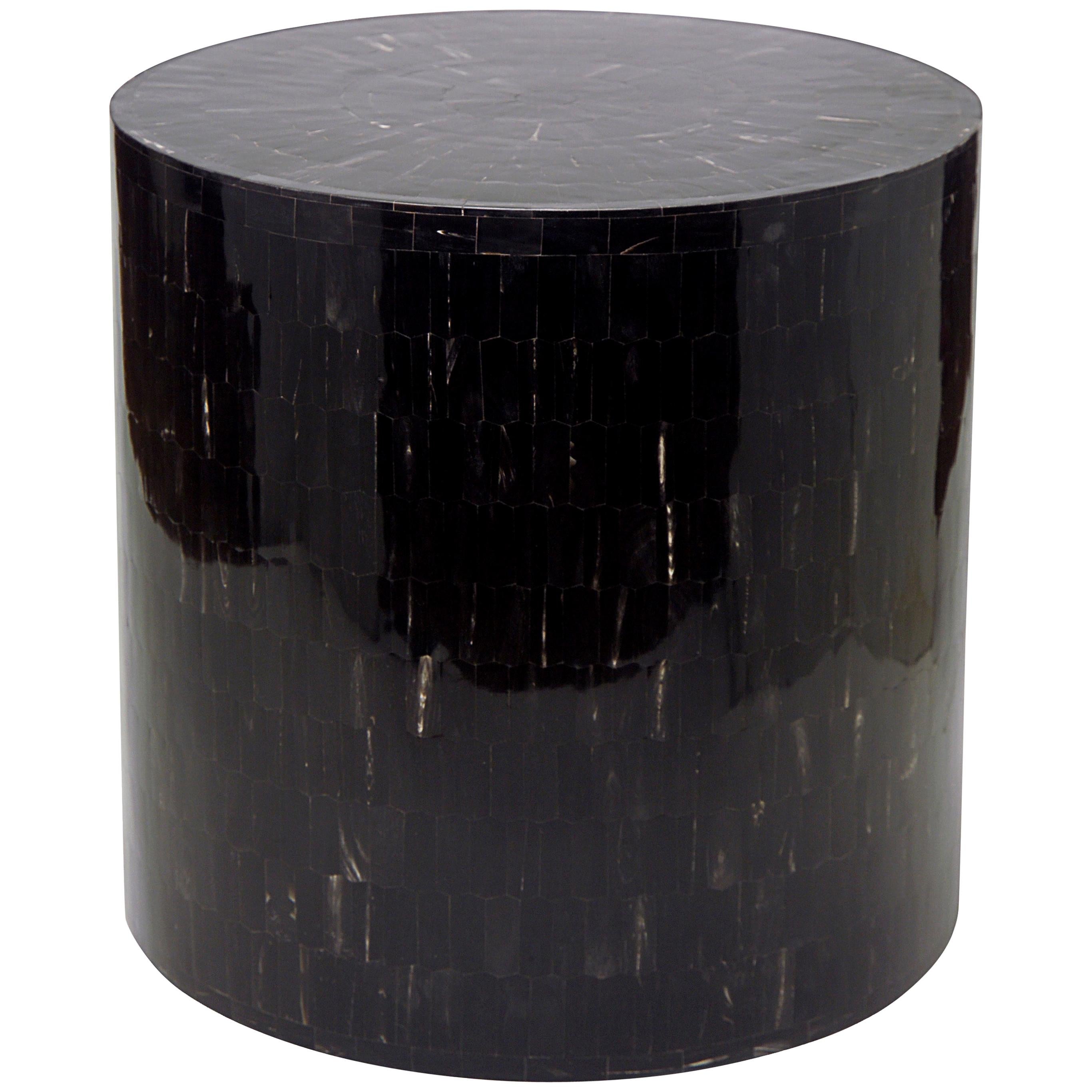 Drum Stool / Table Made with Horn Marquetry, Serenity For Sale