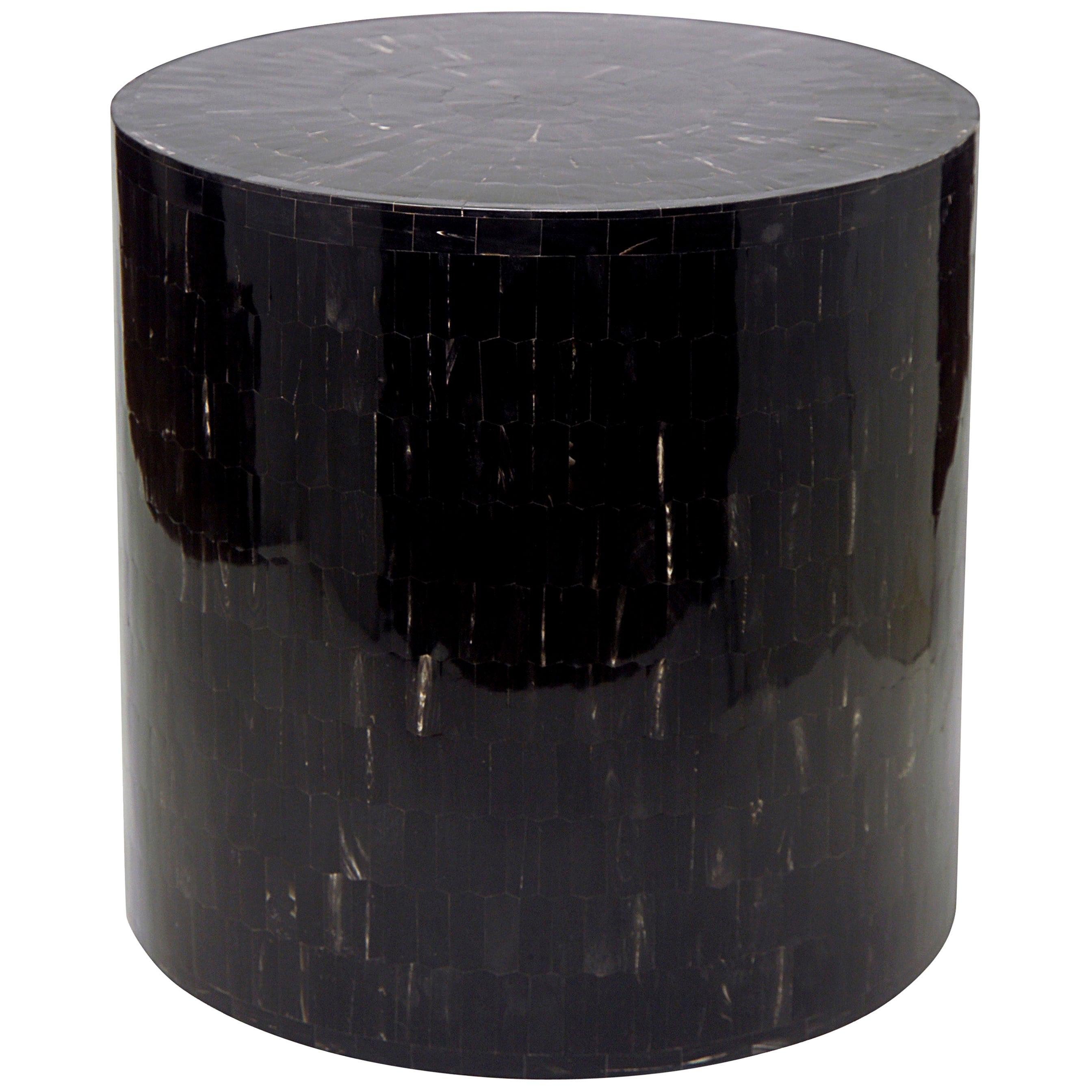 Drum Stool or Table Made with Horn Marquetry, Serenity
