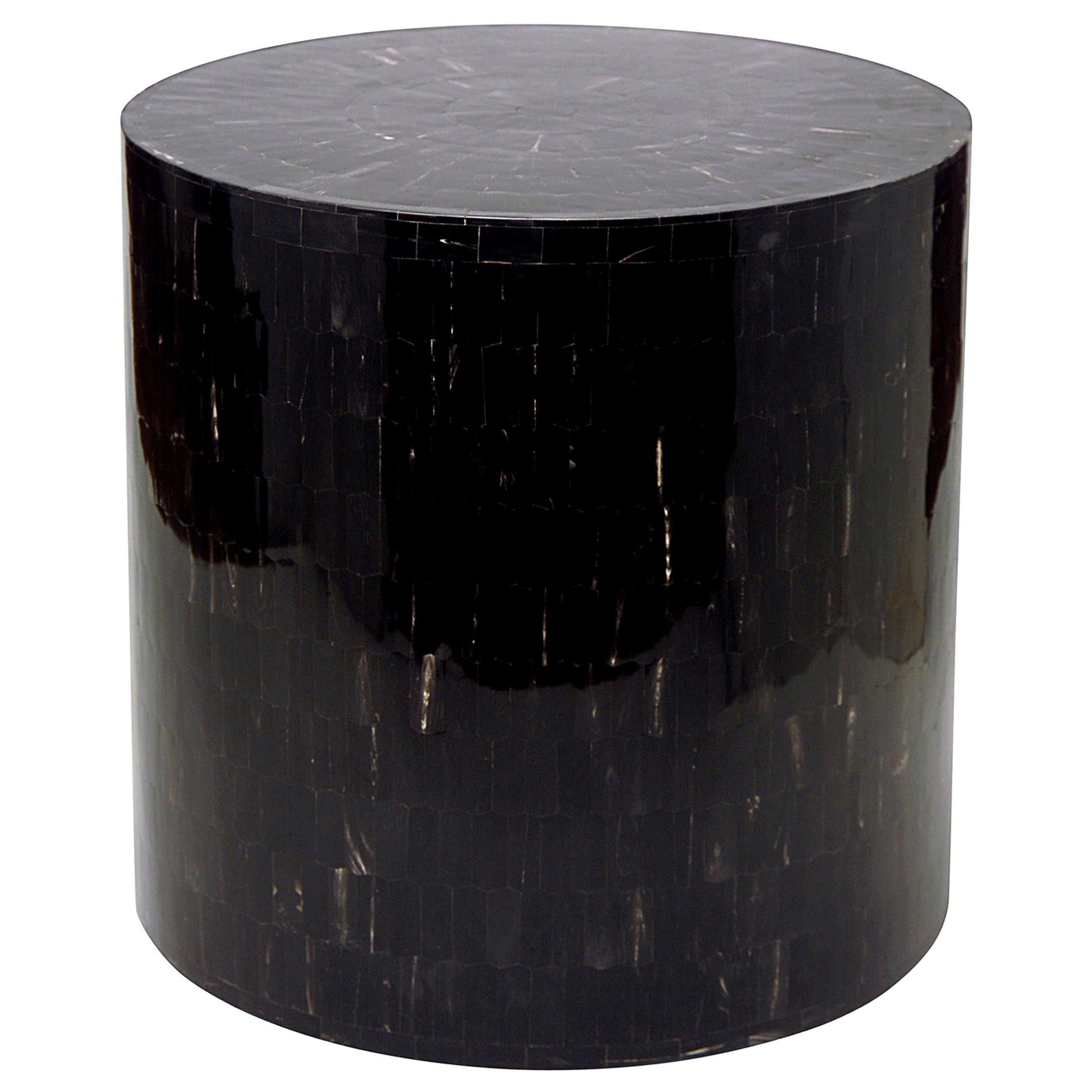Drum Stool Table Made with Horn Marquetry, Serenity For Sale