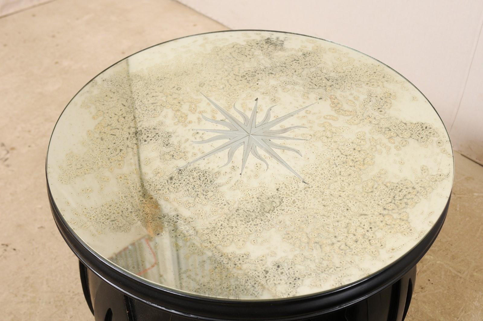 Drum Style Side Tables with Artisan Crafted Verre Églomisé Sunburst Mirror Tops 2
