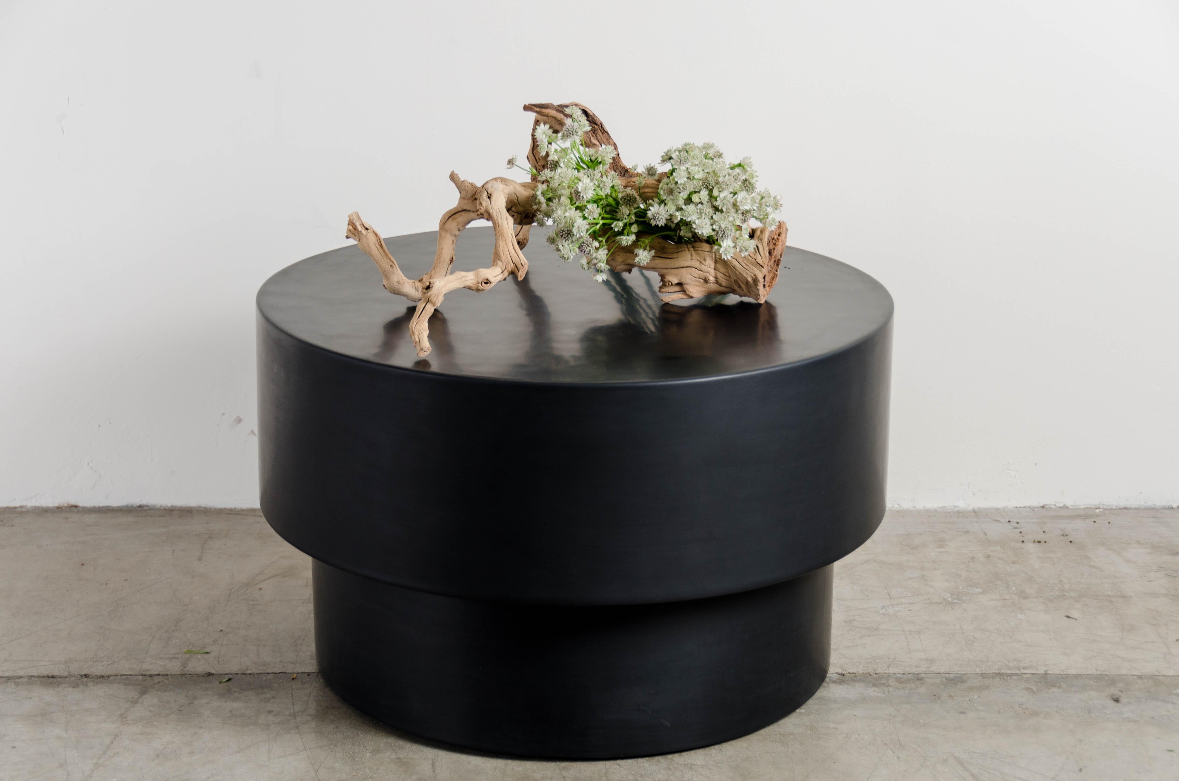 Repoussé Drum Table, Black Lacquer by Robert Kuo, Handmade, Limited Edition For Sale