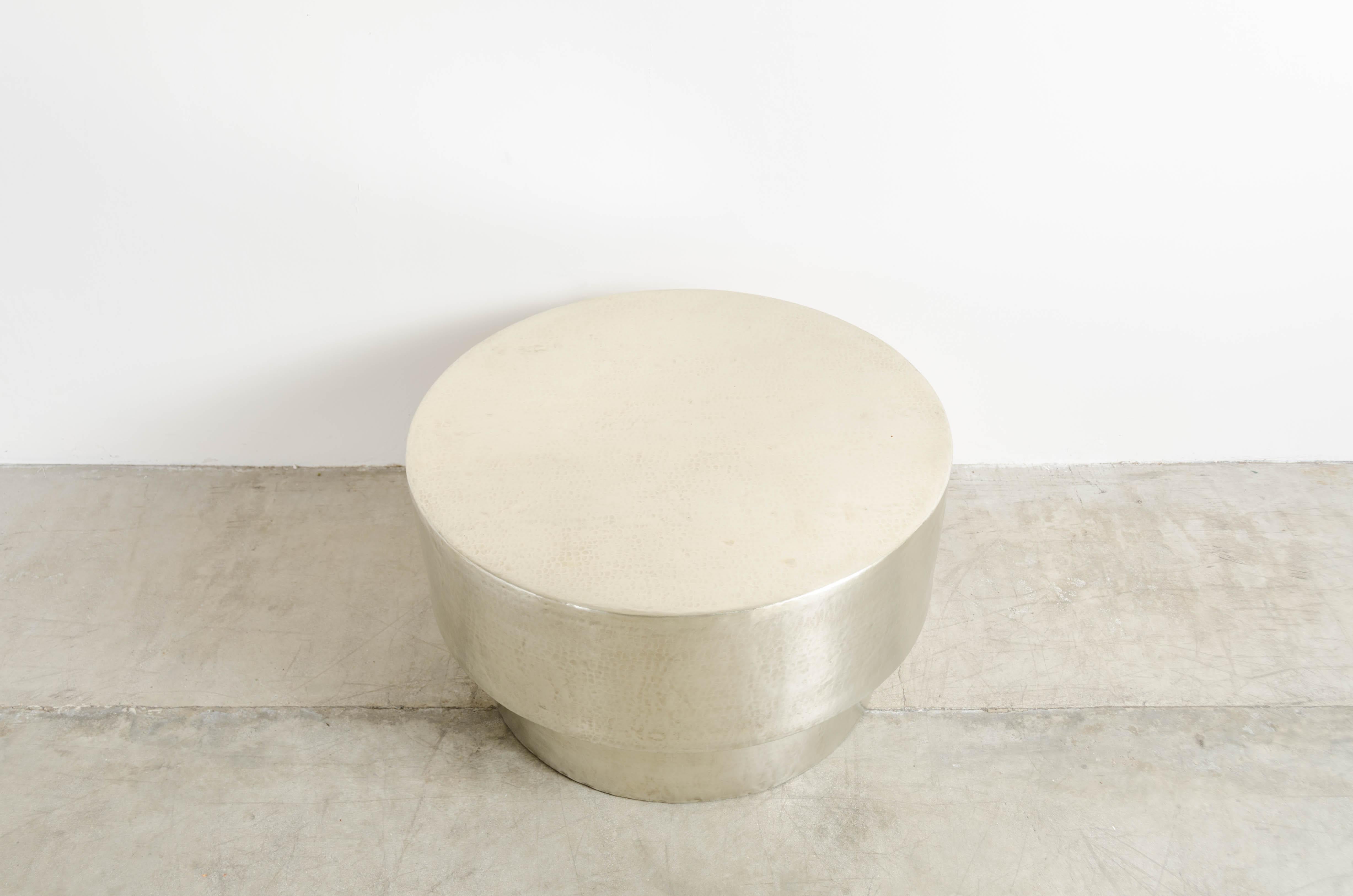 Asian Drum Table in White Bronze by Robert Kuo, Limited Edition