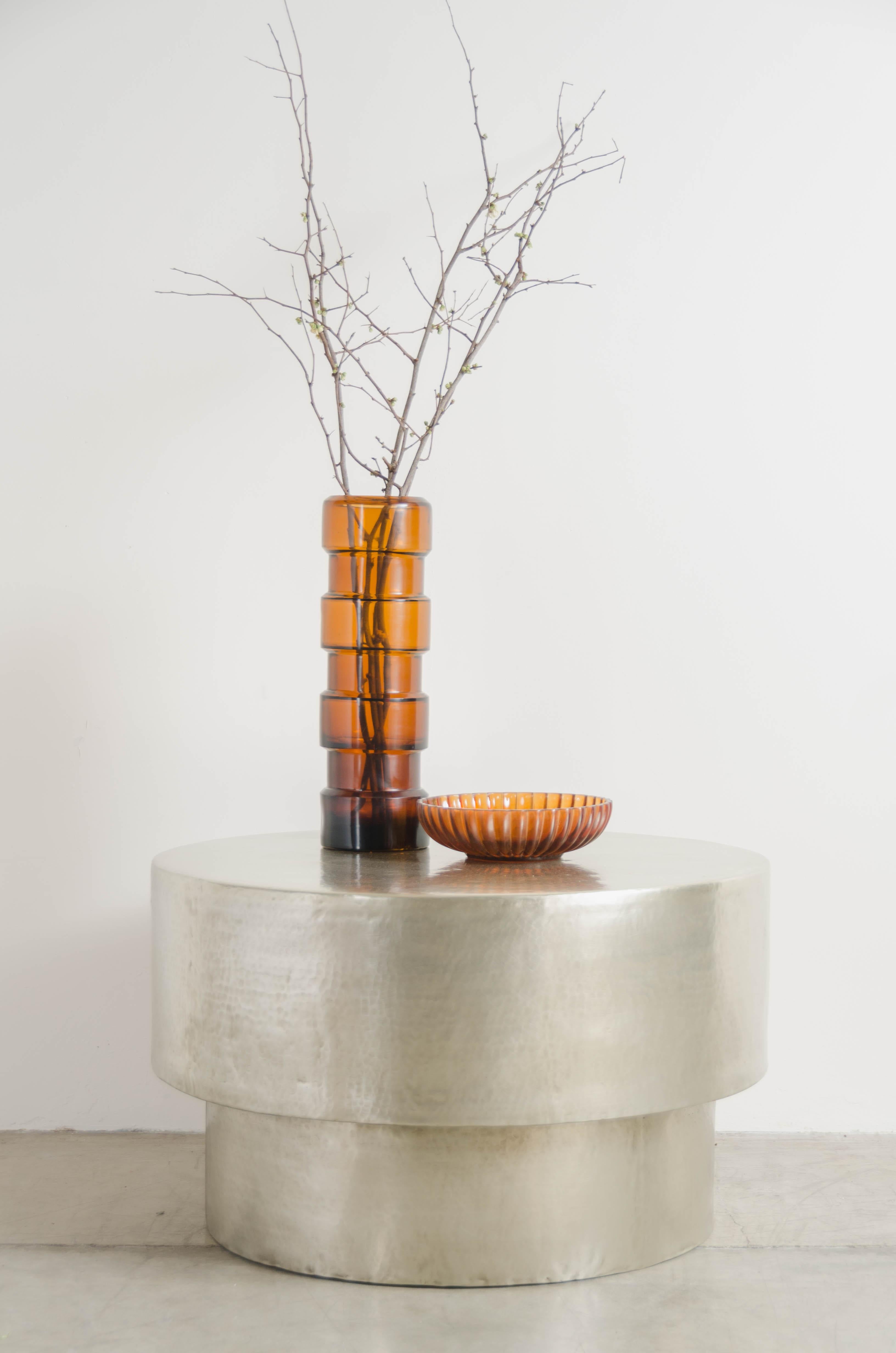 Repoussé Drum Table in White Bronze by Robert Kuo, Limited Edition