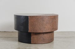 Drum Table with Toad Skin Design, Copper and Black Lacquer by Robert Kuo