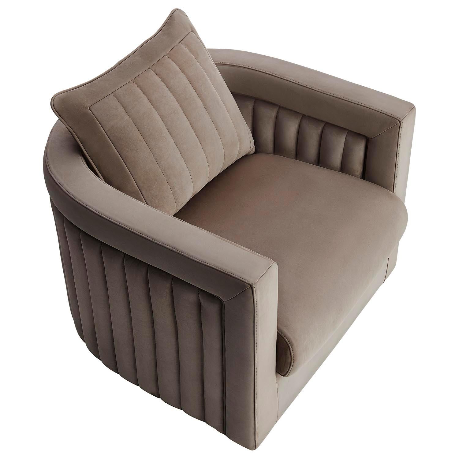 Modern DRUMMOND armchair in Natural Leather For Sale