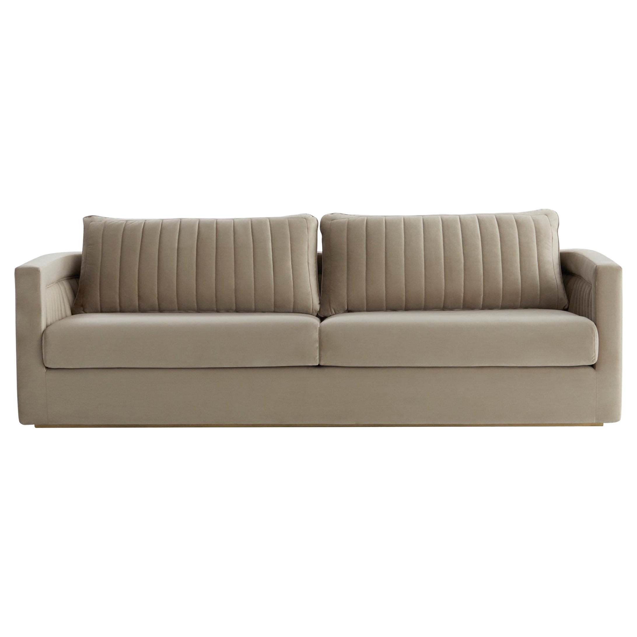 DRUMMOND Sofa in Greige Velvet, Available Now