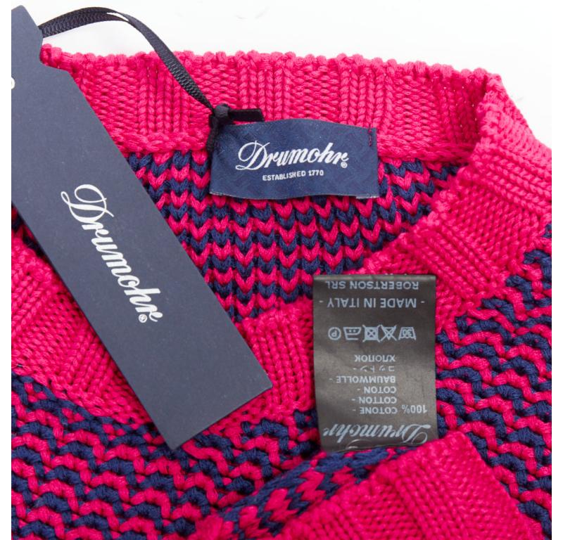 DRUMOHR pink violet cotton knit scallop collar crew sweater IT48 M For Sale 3