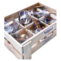 "Drunk glasses" Set of six glasses in the wood box.