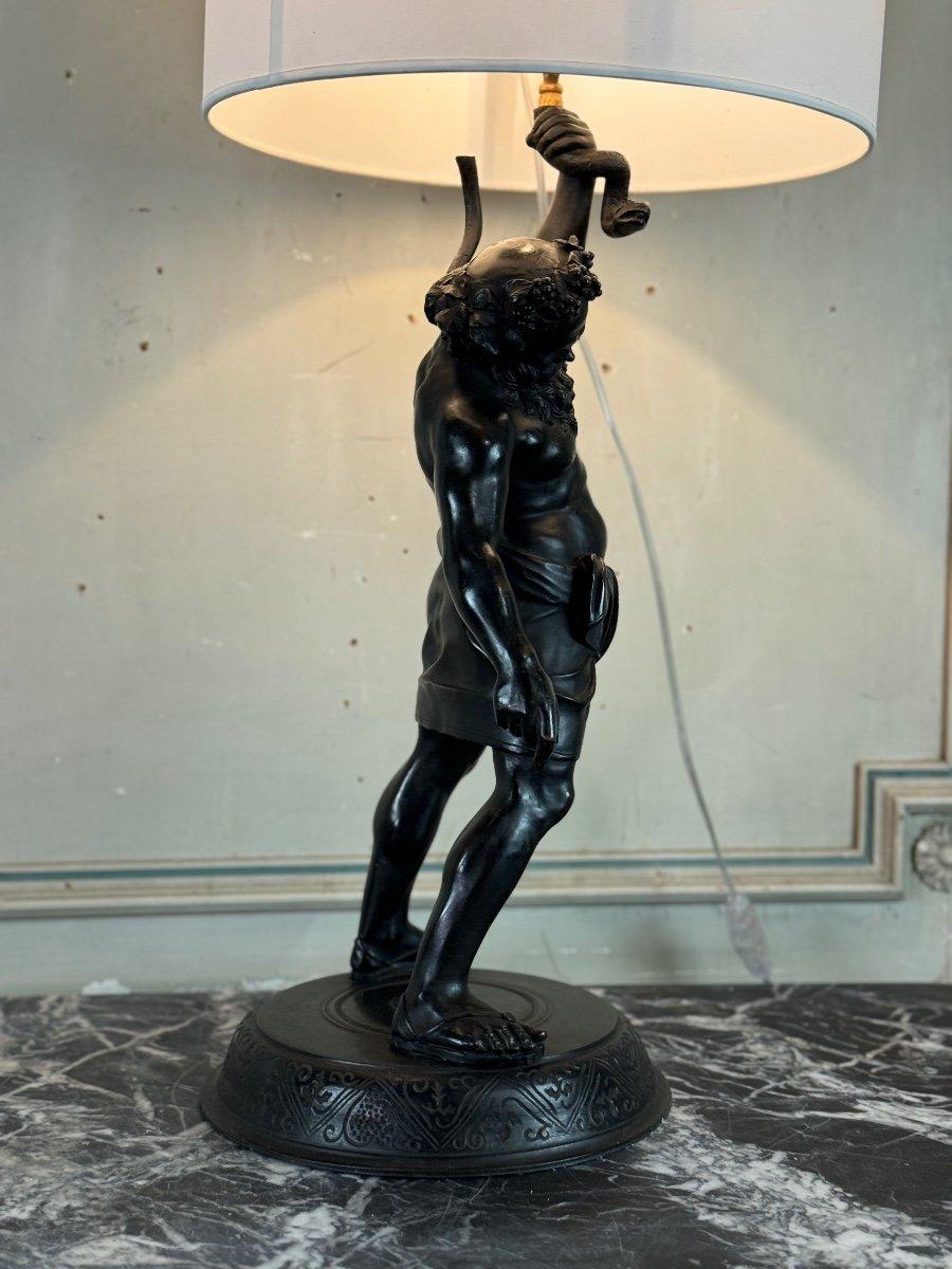 Bronzo Sileno ubriaco, bronzo antico montato come lampada, XIX secolo in vendita