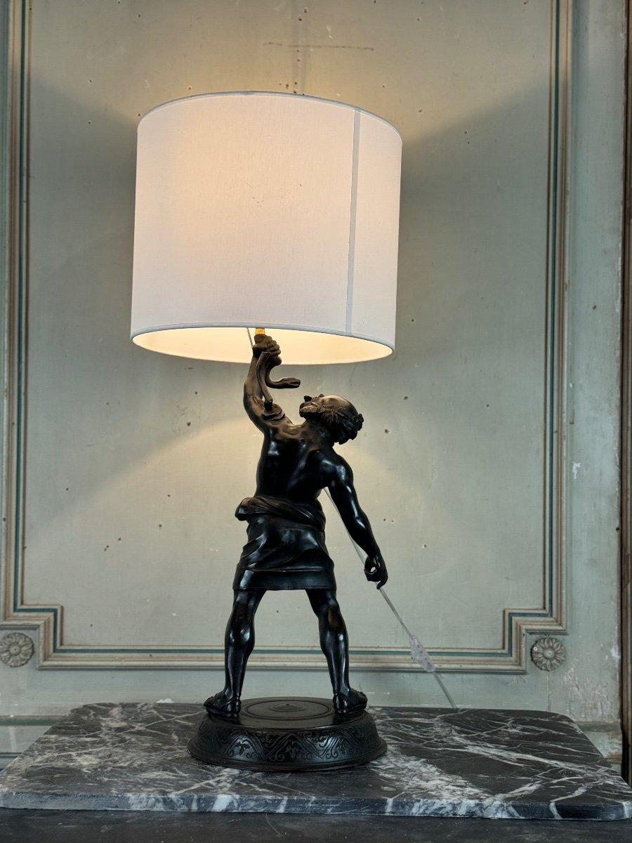 Sileno ubriaco, bronzo antico montato come lampada, XIX secolo in vendita 2