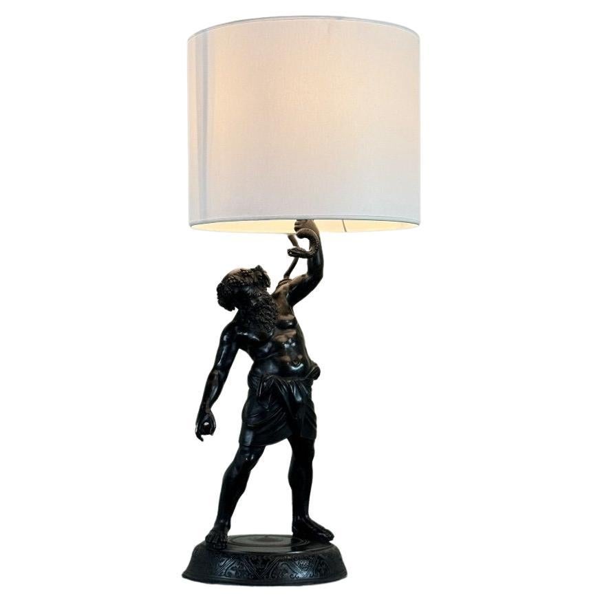 Sileno ubriaco, bronzo antico montato come lampada, XIX secolo