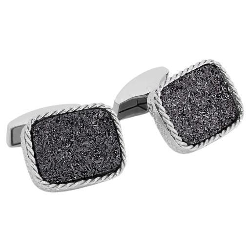 Drusy Rectangular Cufflinks with Charcoal Drusy in Sterling Silver