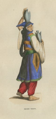 Druze Woman of Mount Lebanon, Antique Hand-Colored Costume Print, 1854