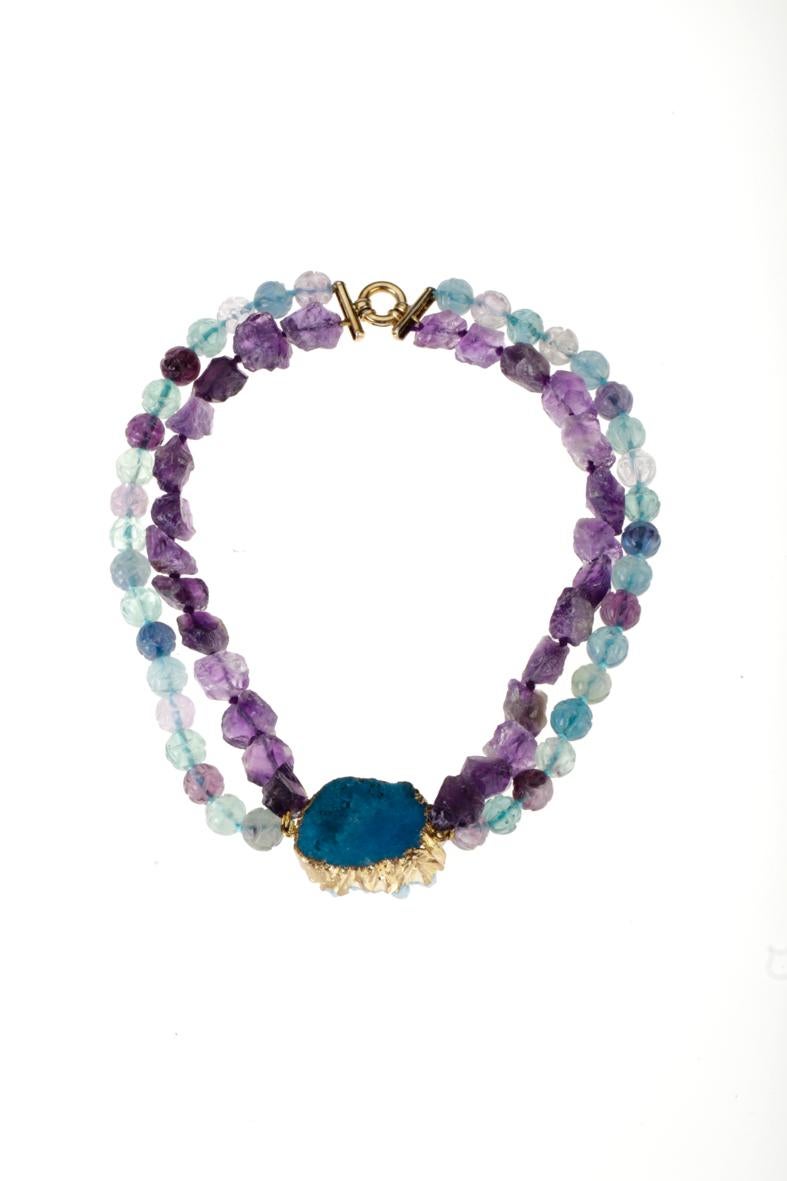 Necklace with druzy crystal agate amethyst stone carved tourmaline gold plated.
All Giulia Colussi jewelry is new and has never been previously owned or worn. Each item will arrive at your door beautifully gift wrapped in our boxes, put inside an