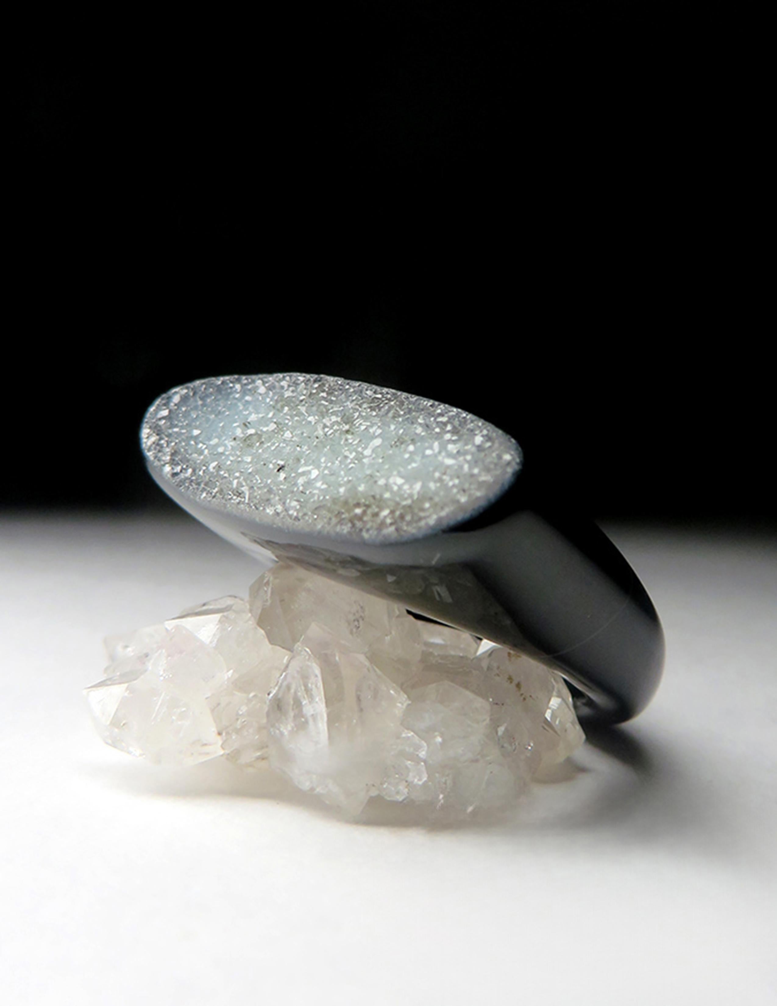 Druzy Agate Quartz Crystals Ring Minimalism Solid Stone Midnight Black Mens Ring Unisexe en vente