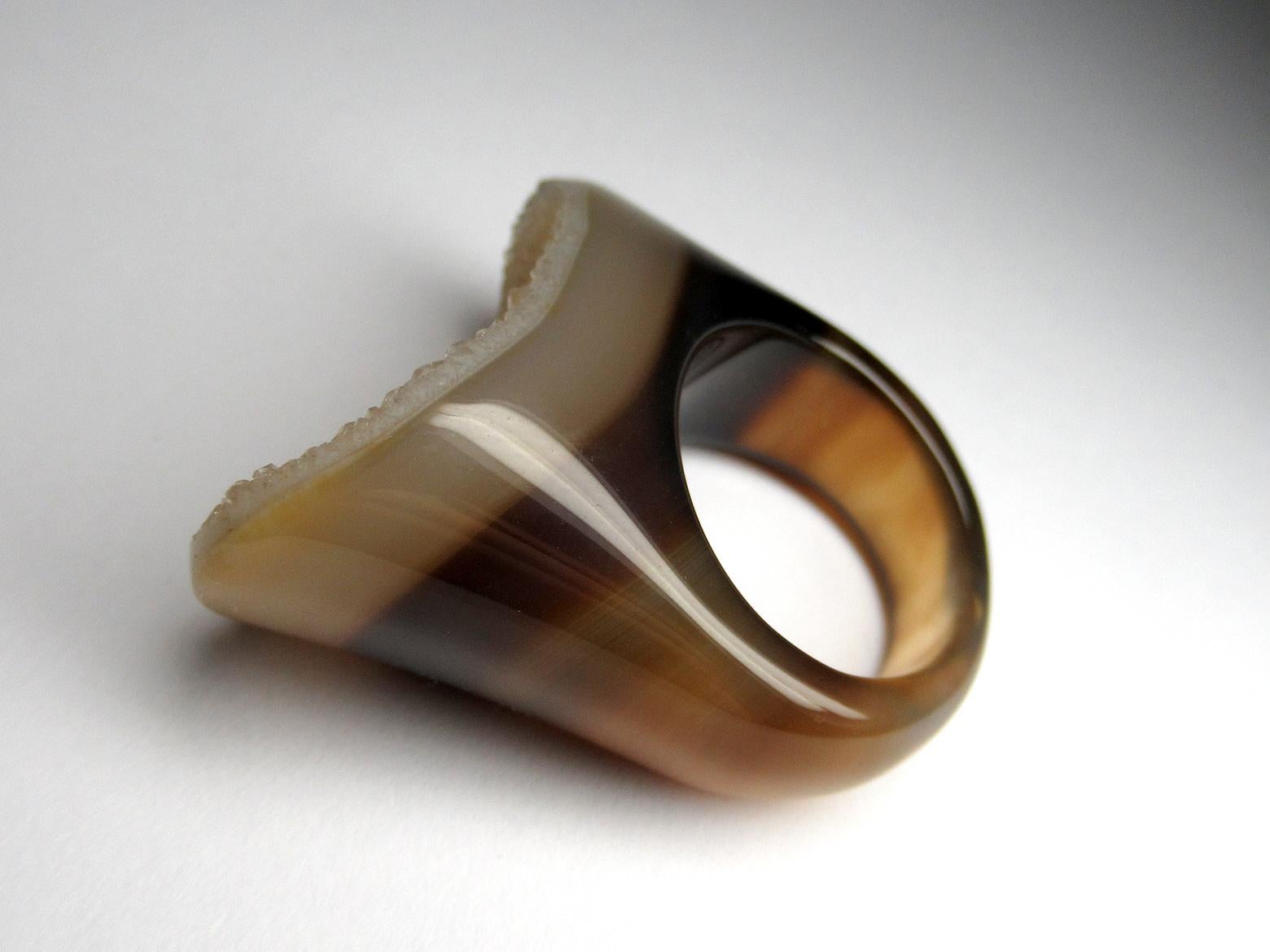 Druzy Agate Quartz Ring Solid Stone Bicolor Gem Jewelry Unisex gift for wife For Sale 5