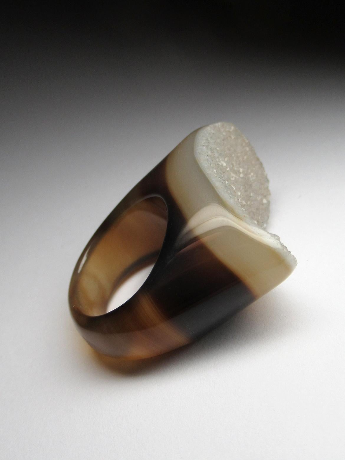 Druzy Agate Quartz Ring Solid Stone Bicolor Gem Jewelry Unisex gift for wife For Sale 11