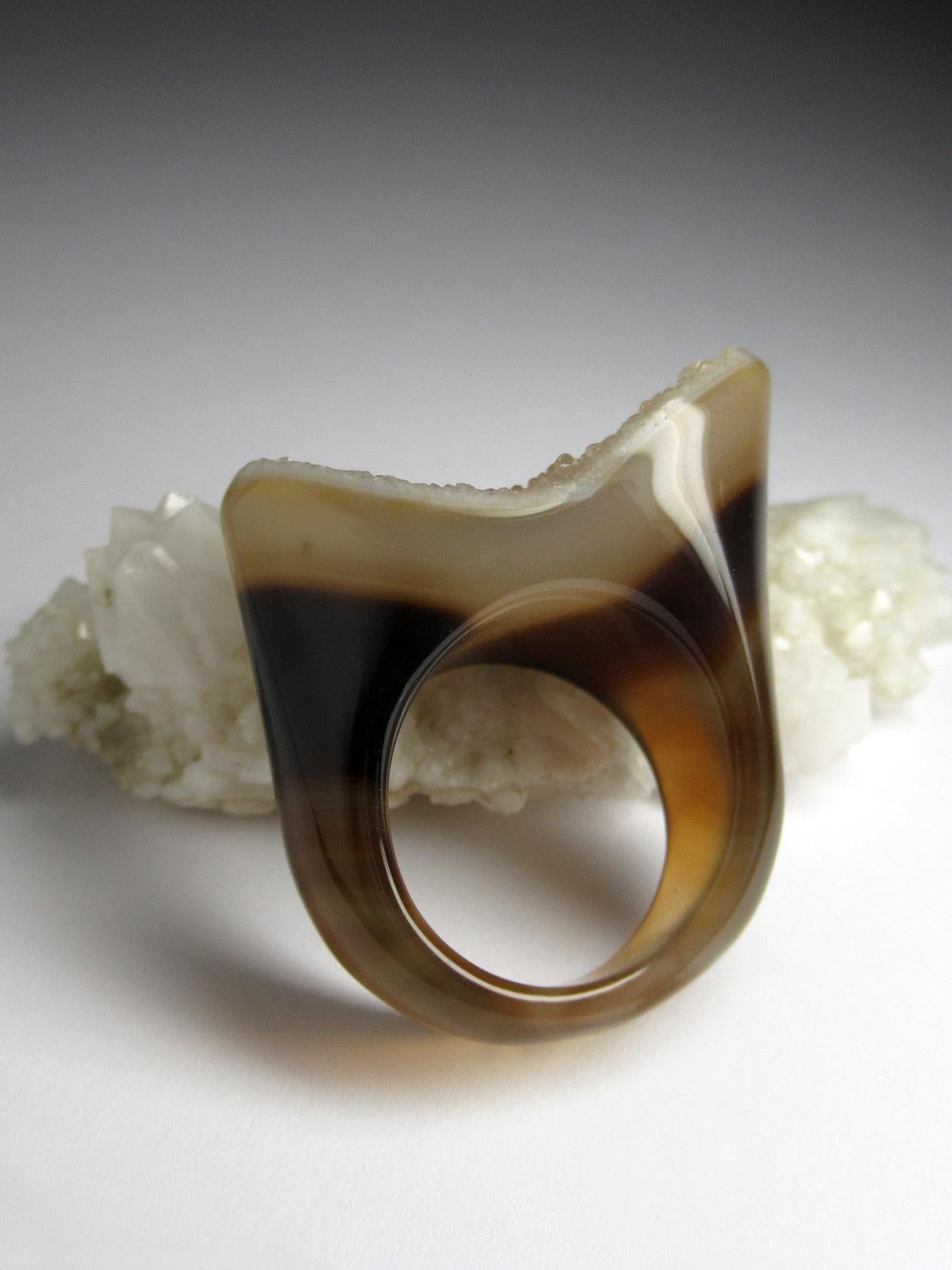 Druzy Agate Quartz Ring Solid Stone Bicolor Gem Jewelry Unisex gift for wife In New Condition For Sale In Berlin, DE