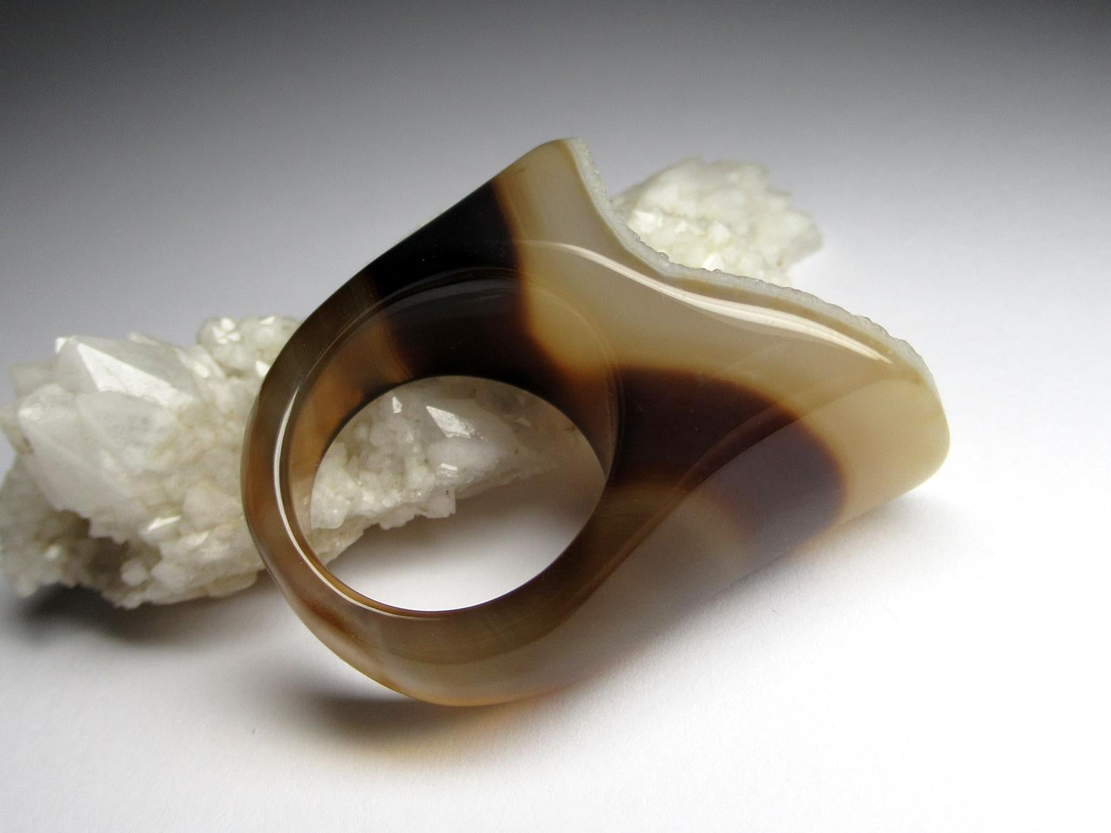 Druzy Agate Quartz Ring Solid Stone Bicolor Gem Jewelry Unisex gift for wife For Sale 1
