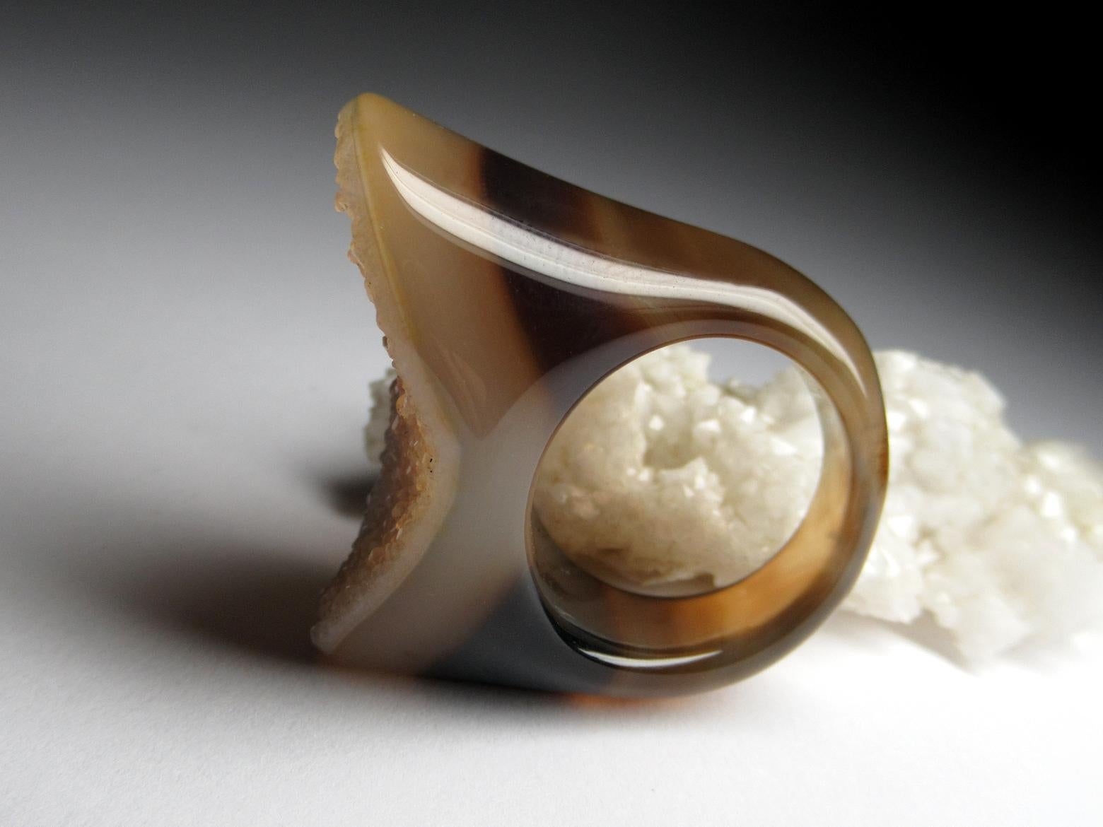 Druzy Agate Quartz Ring Solid Stone Bicolor Gem Jewelry Unisex gift for wife For Sale 2