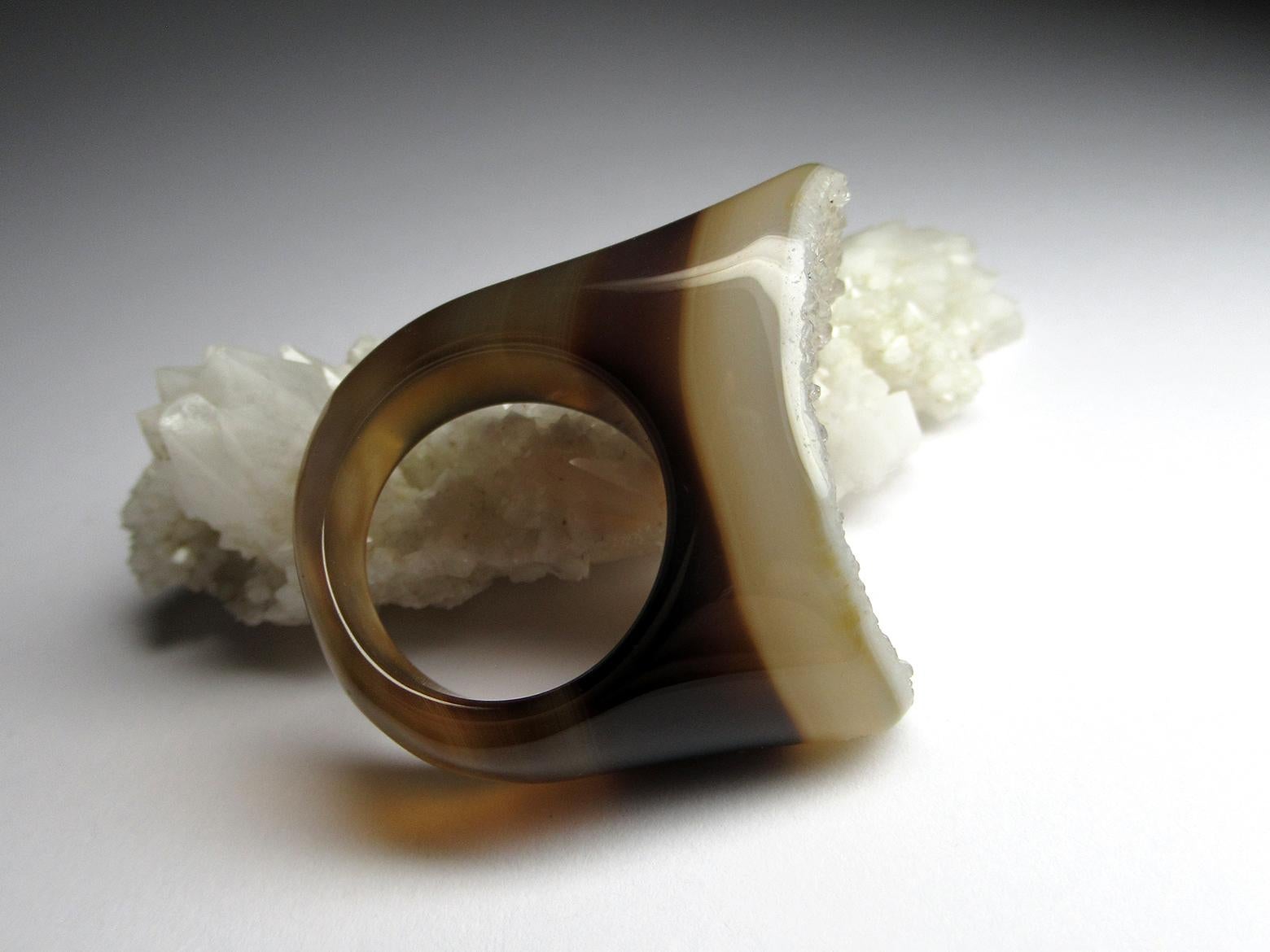 Druzy Agate Quartz Ring Solid Stone Bicolor Gem Jewelry Unisex gift for wife For Sale 3