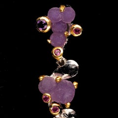 Druzy Grape Agate, Ammolite, Amethyst, and Rhodolite Dangle Earrings