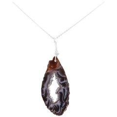 Druzy Pendant on Sterling Silver Drop Fashion Dangle Glitter Sparkle Black Gray