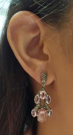 Druzy, Pink and Purple Sapphire and Brown Diamond Earrings in 18K White Gold