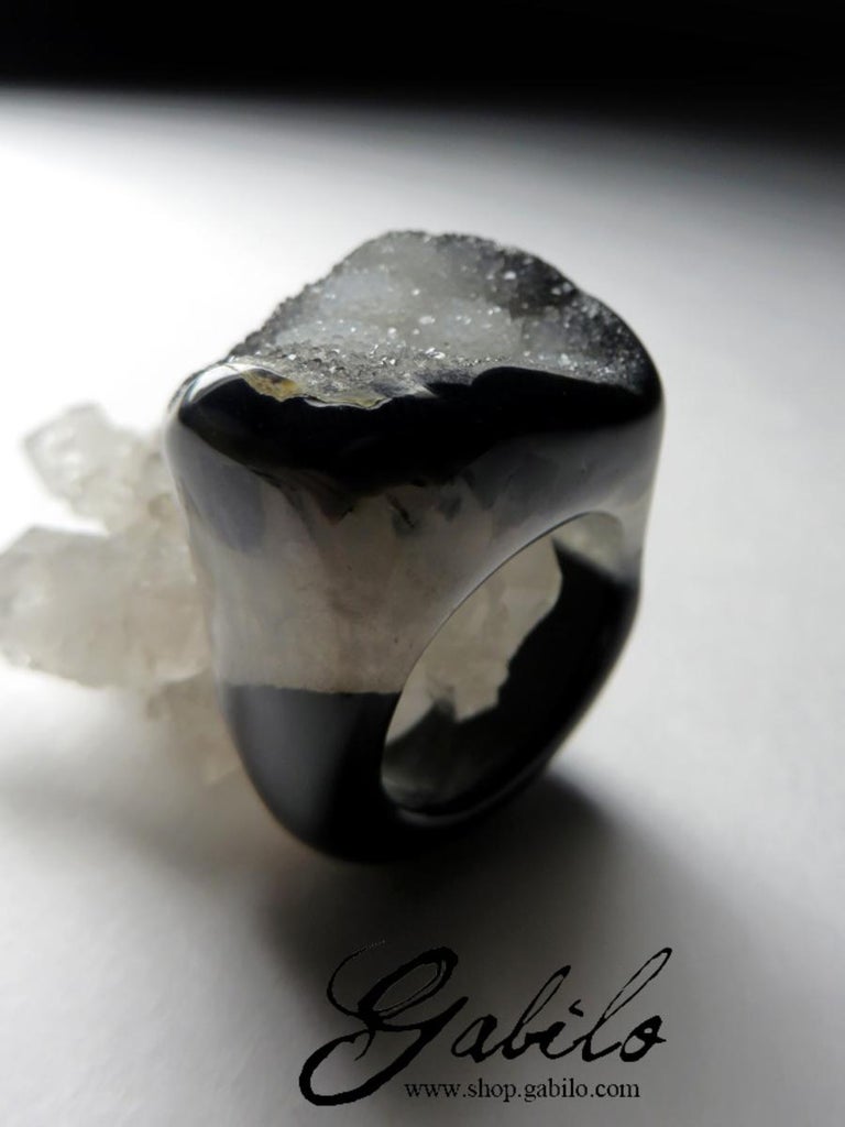 Solid Crystal Rings Druzy Quartz Ring Solid Stone Bicolor Black White Raw Crystals For Sale ...