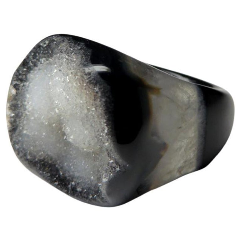Solid Crystal Rings Druzy Quartz Ring Solid Stone Bicolor Black White Raw Crystals For Sale ...