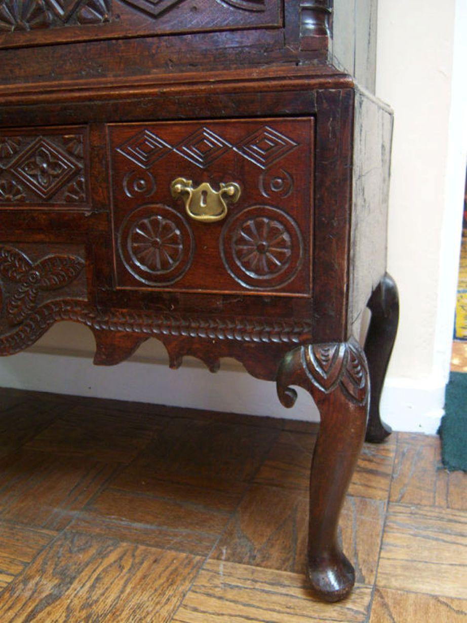 Bronze 18th Century George III Carved Oak Highboy Cabinet