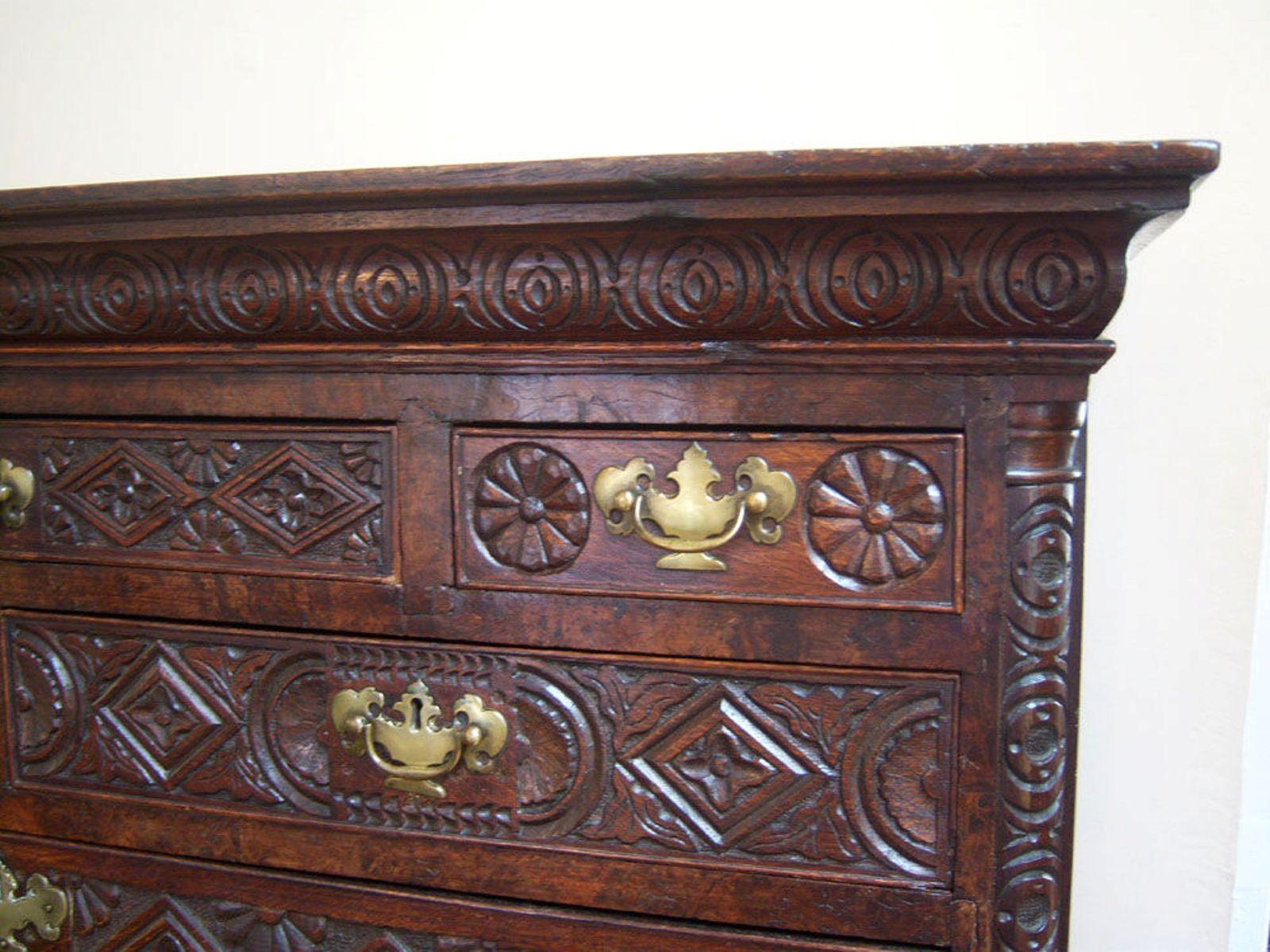 18th Century George III Carved Oak Highboy Cabinet 1