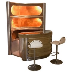 Retro Dry Bar and Illuminated Storage of Willy Rizzo with Two Stool, Italy, 1970s