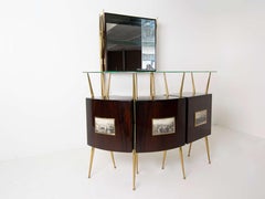 Dry Bar in G. Ponti and P. Fornasetti Style in Messing & Wood, Set of 4, 1950s