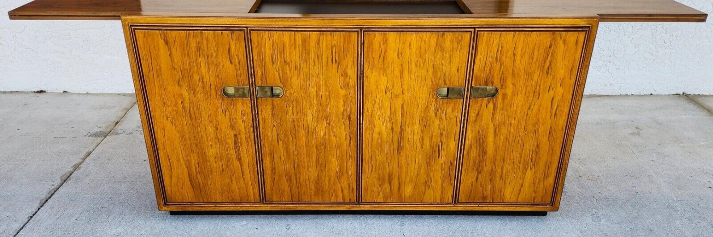Offering One Of Our Recent Palm Beach Estate Fine Furniture Acquisitions Of A 
Vintage Dry Bar Buffet Sideboard Campaign Style Slide Top PREFACE By DREXEL
Featuring 4 drawers and 2 adjustable shelves. The top drawer has a place for flatware and is